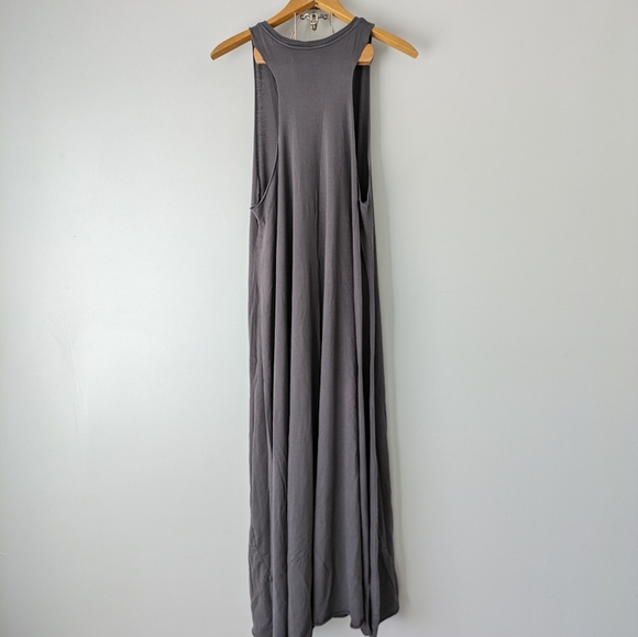 Mark & Estel Maxi Dress Women's L Gray Sleeveless Racerback Curve Hem Lagenlook - Picture 6 of 7